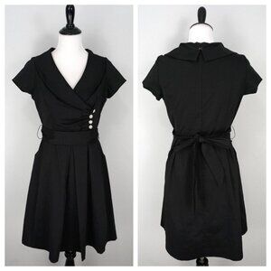 JULIAN TAYLOR Black V-Neck Faux Wrap Short Sleeve Jeweled Pleated Dress 10P